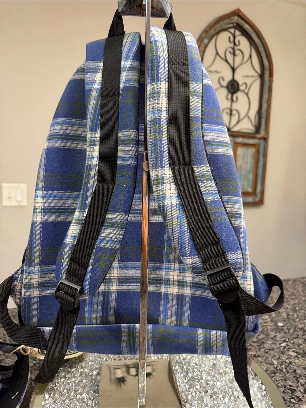 Backpacker Blue Plaid full size Backpack with Matching Cap NWT